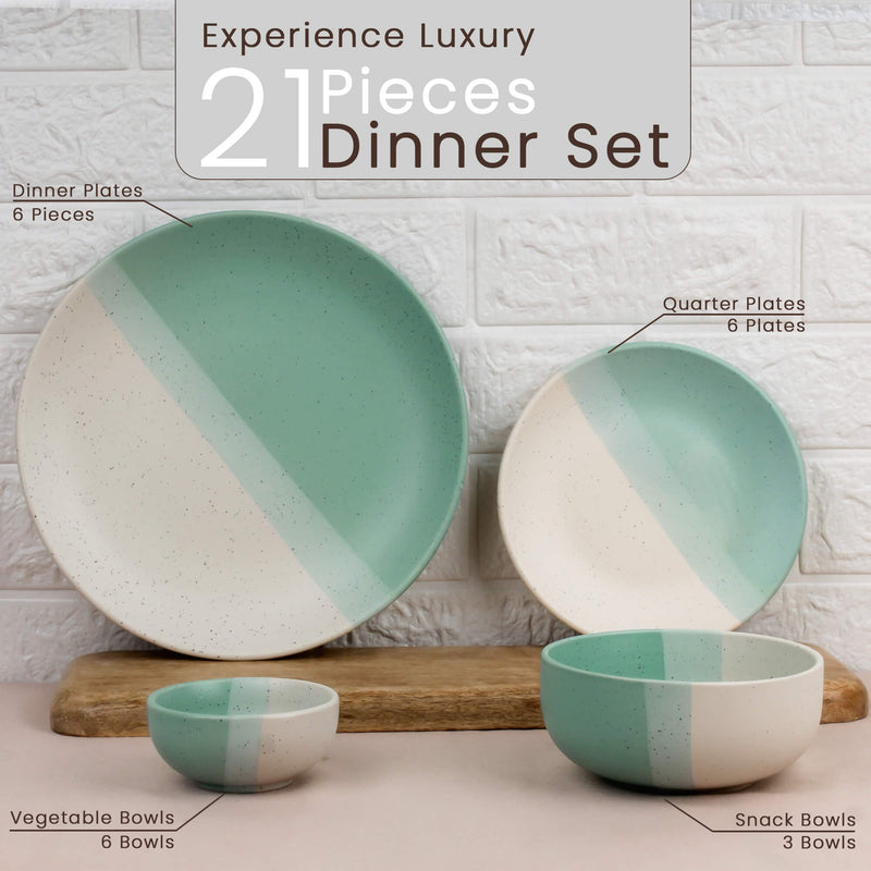 TT Green Matte 21-Piece Ceramic Dinner Set For 6