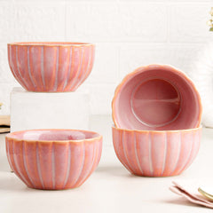 Pink Ribbed Ceramic Snack Bowl Set of 4 – 320ML