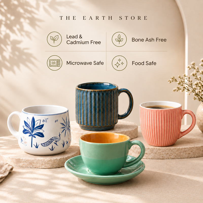 Teal Novelle Ceramic Cappuccino Cup & Saucer Set of 4