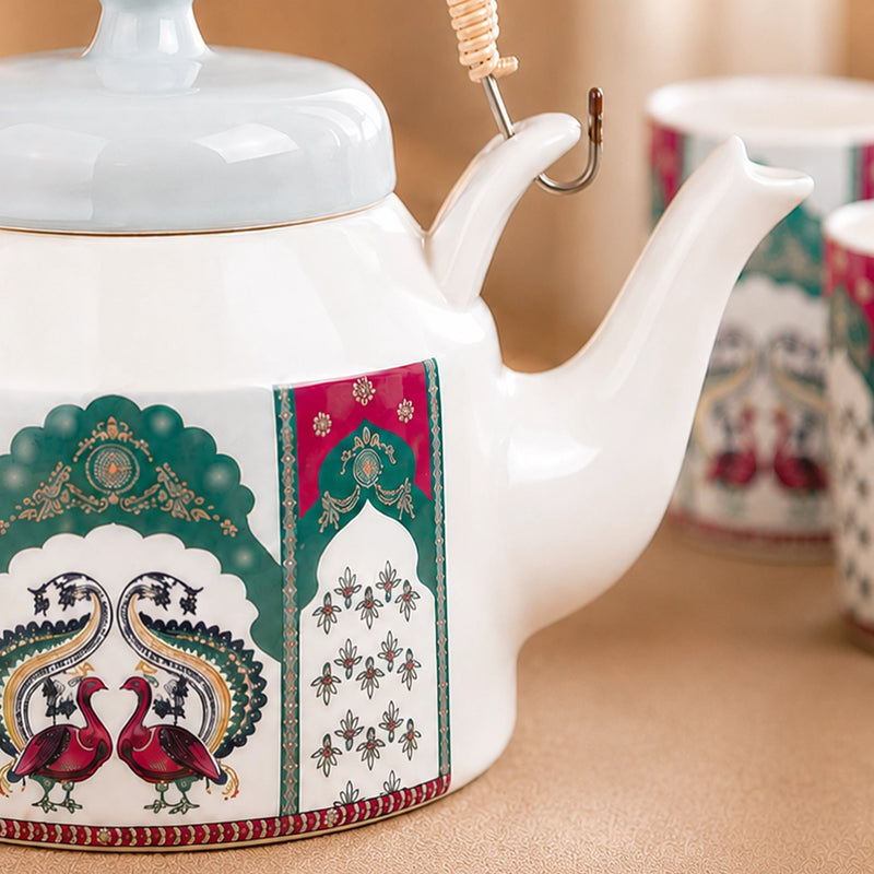 Peagal Glass Ceramic Tea Set with Kettle (6 Cups & 1 Kettle)