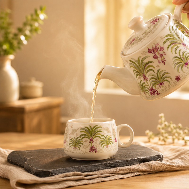 Tropical Morning Ceramic Tea Kettle Cup Set of 6