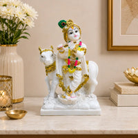 Krishna Idol: Premium White & Gold Spiritual Decor
