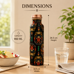Himalayan Village Copper Water Bottle | Kashmiri Floral Art | 900ml