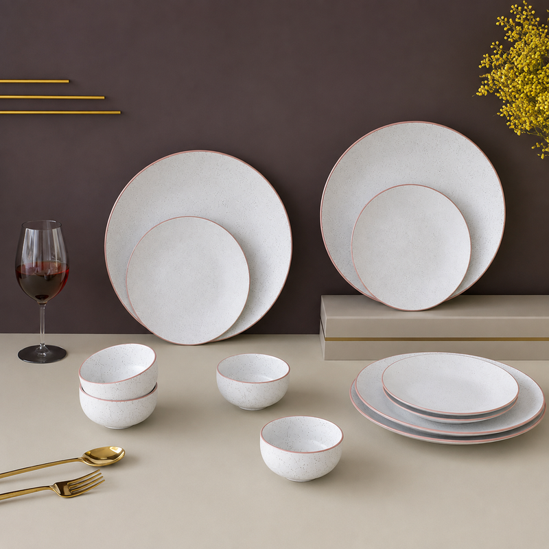 White Matte Ceramic Dinner Set 12 Piece for Family of 4