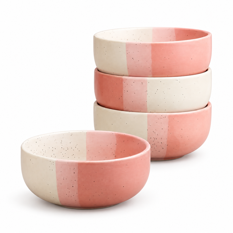 Tritone Pink Matte Ceramic Mixing Bowl Set of 4 – 500ML
