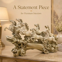 Victorious Galloping 7 Horse Sculpture | Ivory & Champagne Gold