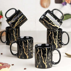 Black Copper Pipe Ceramic Coffee Mugs Set of 6