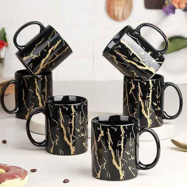 Black Copper Pipe Ceramic Coffee Mugs Set of 6