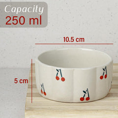 Cream Coffee Mug Set of 6 with Cherry Ceramic Bowl Set of 2
