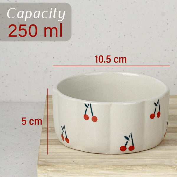 Cream Coffee Mug Set of 6 with Cherry Ceramic Bowl Set of 2
