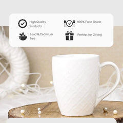 White Check Ceramic Coffee Mugs Set of 6