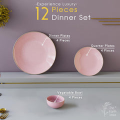 Pink Marble Ceramic Dinner Set 12 Piece for Family of 4