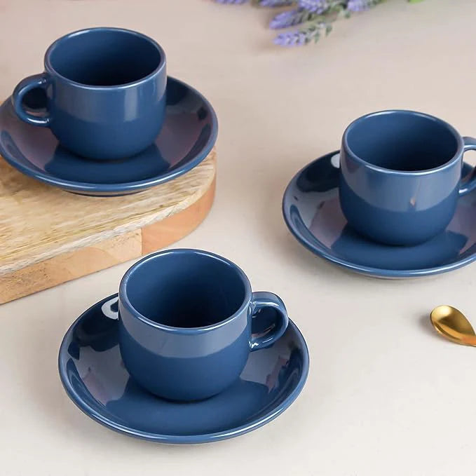 Solid Teal Blue Ceramic Tea Cup and Saucer Set
