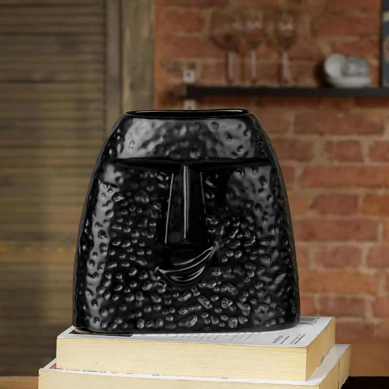 Black Human Face Ceramic Vase - The Earth Store - Vase