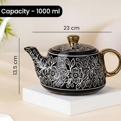 Black Artvine Ceramic Tea Set with Kettle & 6 Cups