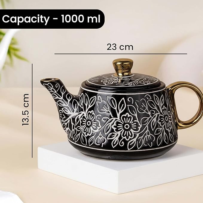 Black Artvine Ceramic Tea Set with Kettle & 6 Cups