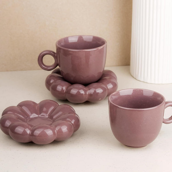 Violet Bubble Coffee Cup with Saucer Set of 2 - The Earth Store - Tea Cups