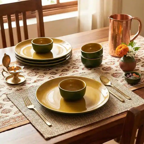 Mustard Novelle 4-Piece Ceramic Dinner Set For 2