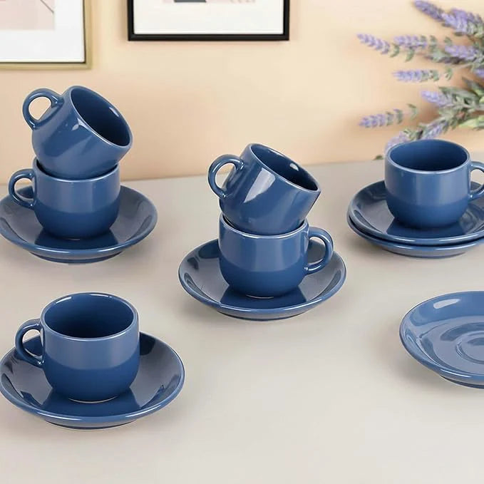 Solid Teal Blue Ceramic Tea Cup and Saucer Set