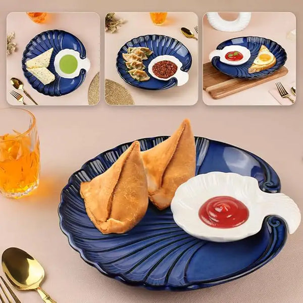 Blue Sea Shell Ceramic Chip and Dip Serving Platter