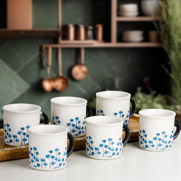 Blue Flower Tea Cup Set of 6, 150 ML - The Earth Store - Tea Cups