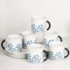 Blue Flower Tea Cup Set of 6, 150 ML - The Earth Store - Tea Cups