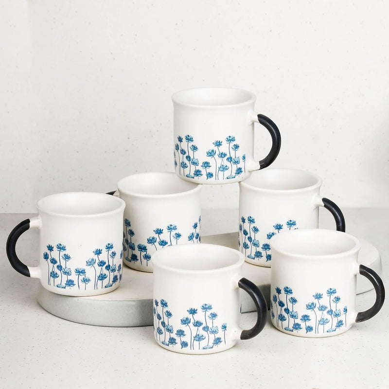 Blue Flower Tea Cup Set of 6, 150 ML - The Earth Store - Tea Cups