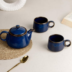 Premium Navy Blue Glaze Ceramic Tea Set | Kettle & 2 Cups