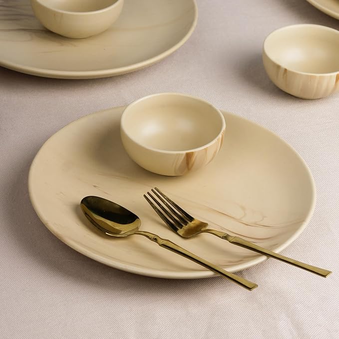Ivory Italian Marble 21-Piece Ceramic Dinner Set (Set of 6)