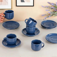 Solid Teal Blue Ceramic Tea Cup and Saucer Set