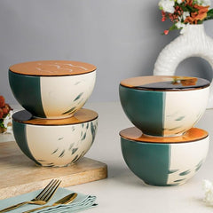 Teal Italian Ceramic Bowl with Lid Set of 4