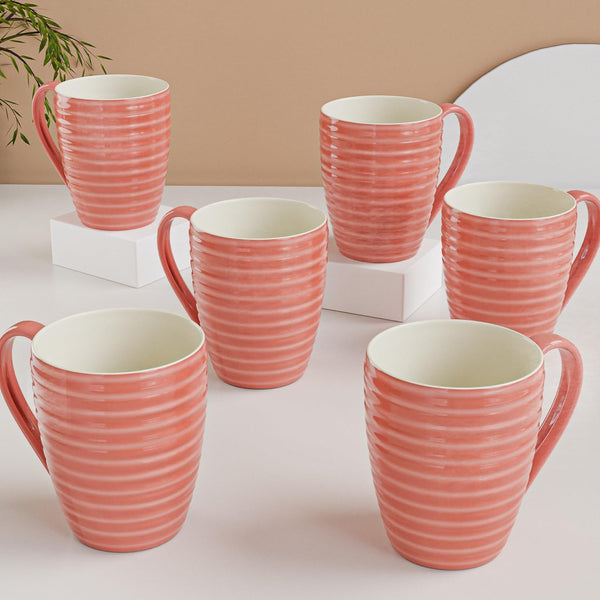 Spiral Pink Ceramic Coffee Mug (Set of 6)