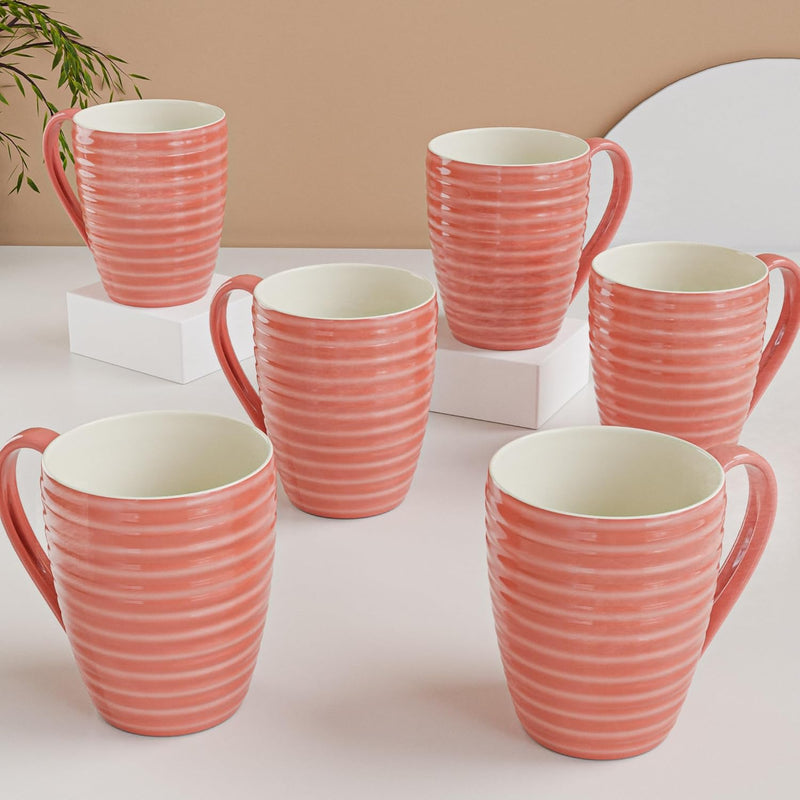 Spiral Pink Ceramic Coffee Mug (Set of 6)