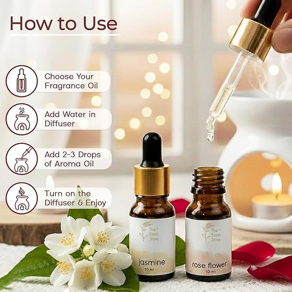 Jasmine & Rose Aroma Diffuser Oil Set (10ml Each) – Elegant Floral Duo