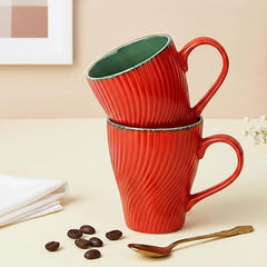 Red Fusion Wave Ceramic Mugs Set of 6
