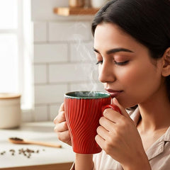 Red Fusion Wave Ceramic Mugs Set of 6