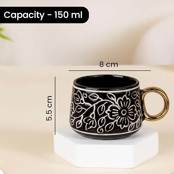 Black Artvine Ceramic Tea Set with Kettle & 6 Cups