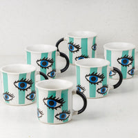 Evil Eye Ceramic Tea Cup Set of 6, 150 ML