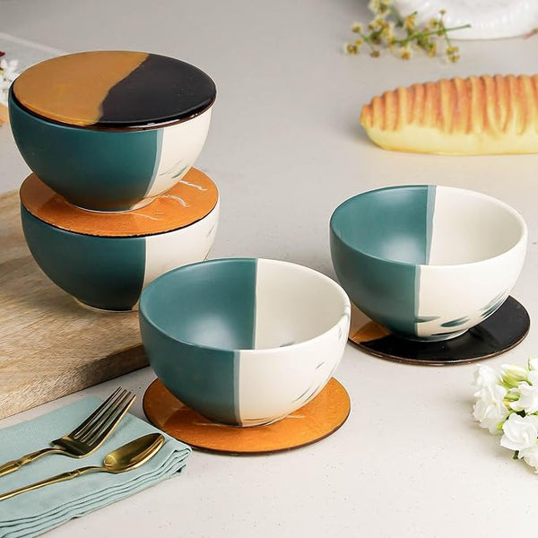 Teal Italian Ceramic Bowl with Lid Set of 4