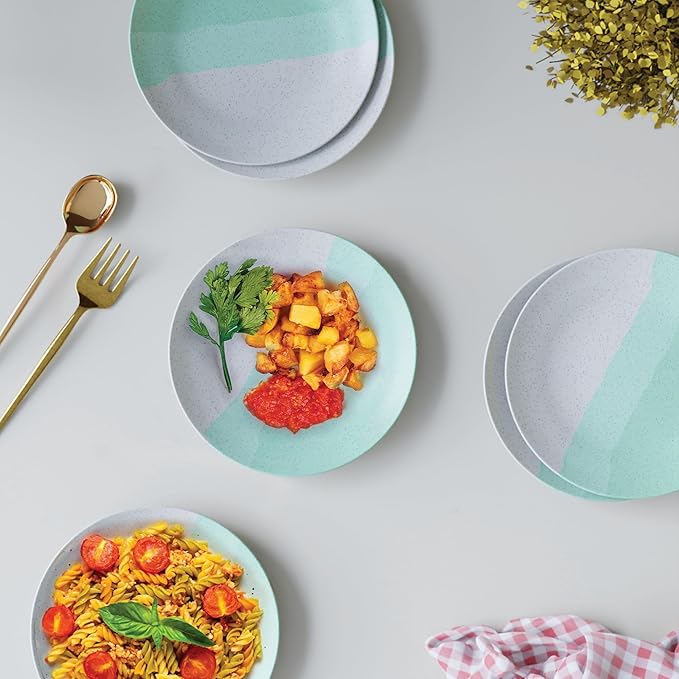 TT Green Matte Ceramic Quarter Plates Set of 6 – Chip-Resistant