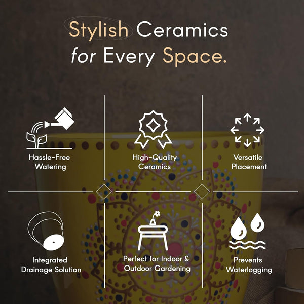 Yellow Flower Ceramic Clay Pots - The Earth Store - Planter
