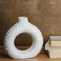 White Ring Textured Ceramic Vase