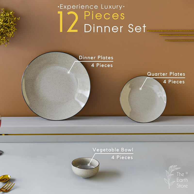 Glossy Grey Marble Ceramic Dinner Set 12 Piece for Family of 4