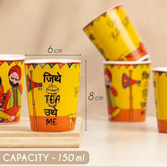 Traditional Punjabi Ceramic Tea Set – “Jitthe Tea Utthe Me” Kettle with 6 Tea Glasses
