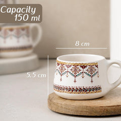 Turkish Ceramic Tea Cup Set of 6, 150 ML - The Earth Store - Tea Cups