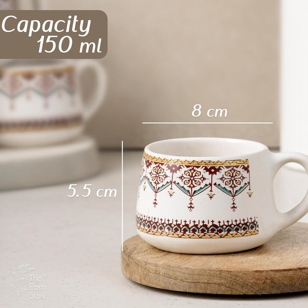 Turkish Ceramic Tea Cup Set of 6, 150 ML - The Earth Store - Tea Cups