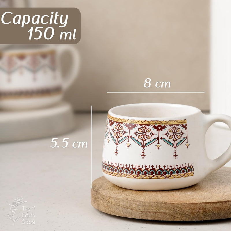 Turkish Ceramic Tea Cup Set of 6, 150 ML - The Earth Store - Tea Cups