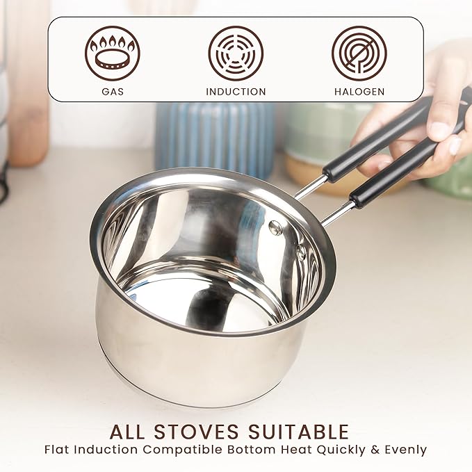 Stainless Steel Saucepan 2000ML – Heavy Gauge Sandwich Base