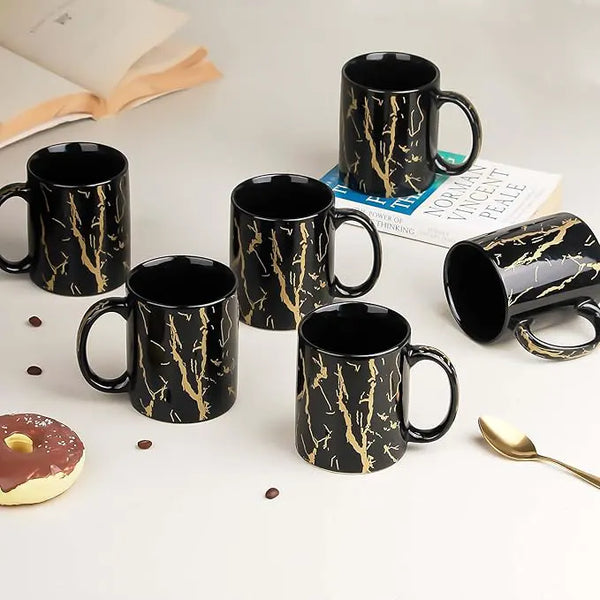 Black Copper Pipe Ceramic Coffee Mugs Set of 6
