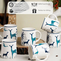 Stag Blue Hand-Crafted Ceramic Coffee Mugs Set of 6